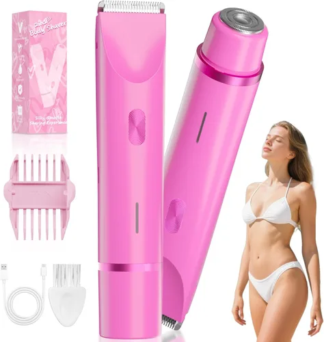 Miniatura 14 de Recortadora de bikini para mujer, afeitadora eléctrica de doble extremo para línea de bikini y vello púbico, impermeable, recargable, USB-C, Verde