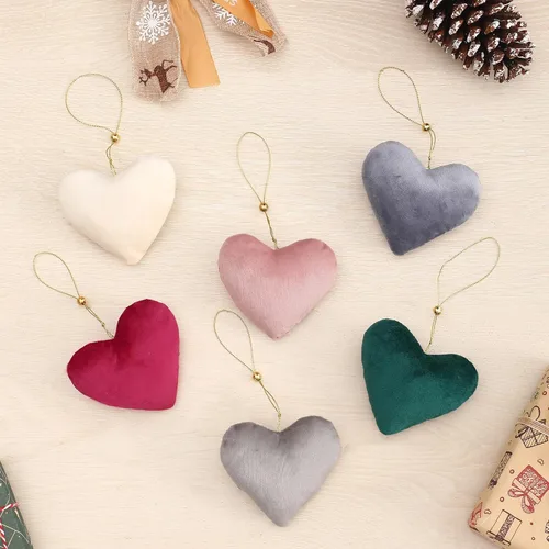 Miniatura 5 de Adornos para Árbol de Navidad, 6 Piezas de Adornos Colgantes de Terciopelo en Forma de Corazón para Navidad, Año Nuevo, Adornos para Fiestas