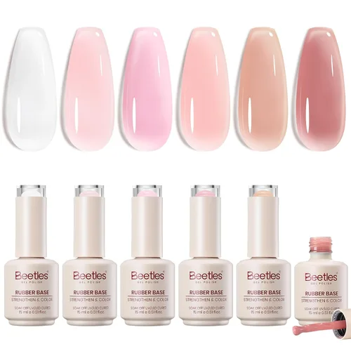 Miniatura 25 de Beetles - Esmalte de uñas de gel con base de goma, 6 colores nude, esmalte de gel rosa, melocotón, neutro, transparente, francesa, colores base