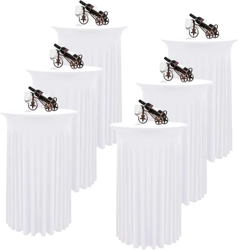 6 Paquetes de Faldas Redondas para Mesa de Cóctel de 32" x 43" Elastano Extensible Mantel de Cóctel con Cortinas Onduladas, Fundas de Mesa Alta