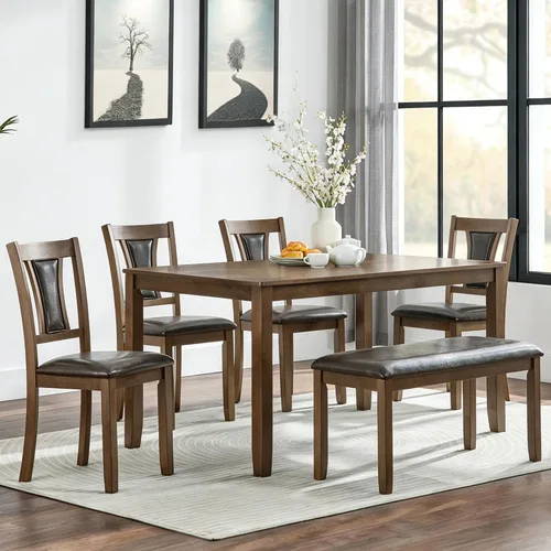 Miniatura 29 de LUMISOL - Juego de mesa de comedor de madera maciza con 4 sillas tapizadas y banco para cocina, comedor, sala de estar, gris plateado