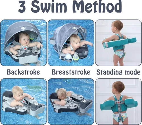 Miniatura 2 de Mambobaby Flotador Mejorado con Cola Añadida para Bebé con Toldo para Anillo de Natación de Cintura Infantil Entrenador de Natación Flotadores No