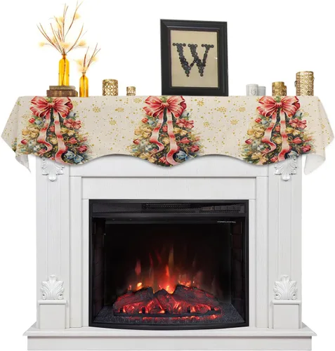 Miniatura 10 de Bufanda de Navidad para chimenea, diseño de árbol de Navidad, mantel de Navidad, mantel superior, bufandas con copos de nieve, cubierta de mantel