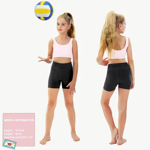 Miniatura 5 de MIVEI Pantalones cortos de elastano para voleibol de 4 pulgadas para niñas, pantalones cortos de compresión con bolsillo