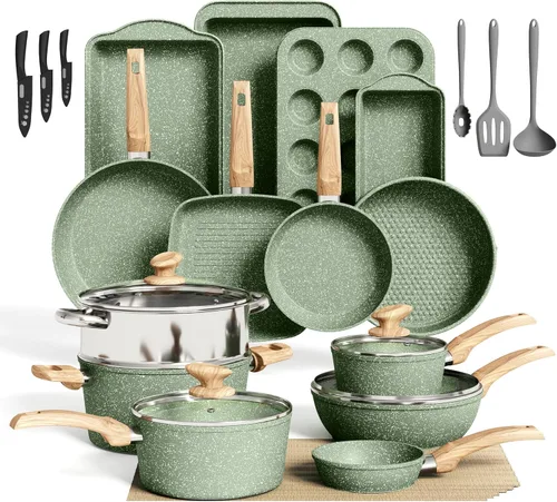 Miniatura 10 de DishDelight Juego de 17 piezas de ollas y sartenes antiadherentes, juego de utensilios de cocina de granito antiadherentes, juego de utensilios