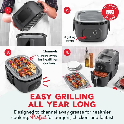 Miniatura 3 de DASH Flip & Fry - Parrilla + Freidora de aire 2 en 1, 3 QT