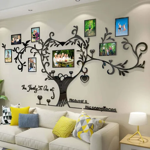DecorSmart Marco de fotos de árbol familiar de amor, collage extraíble 3D DIY acrílico decoración de pared pegatinas con cita inspiradora para sala