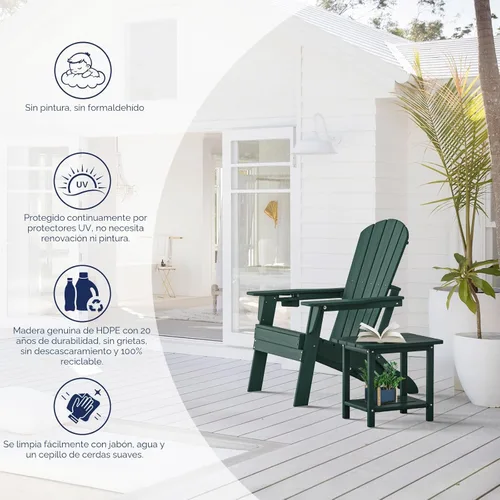 Miniatura 8 de Plawdlik Silla plegable Adirondack, probada por SGS, con textura de madera y portavasos, resistente a todo tipo de clima, cómoda para piscina, patio