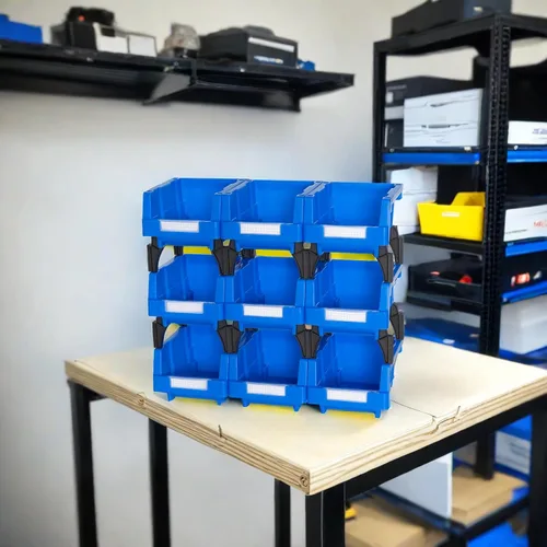 Miniatura 2 de Pequeños contenedores de almacenamiento apilables de plástico, 5-1/3 x 4-1/5 x 3, azul, paquete de 9