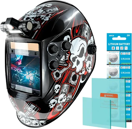 Miniatura 13 de TRQWH Casco de soldadura con vista grande 3.94" x 3.15" con oscurecimiento automático, capucha de soldadura con luz LED, energía solar, color real