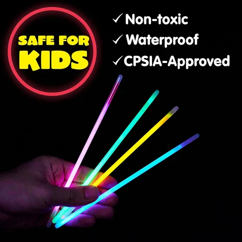 Miniatura 3 de JOYIN Paquete de 100 unidades de palos brillantes de 8 pulgadas, suministros de fiesta de neón que brillan en la oscuridad, collares y pulseras