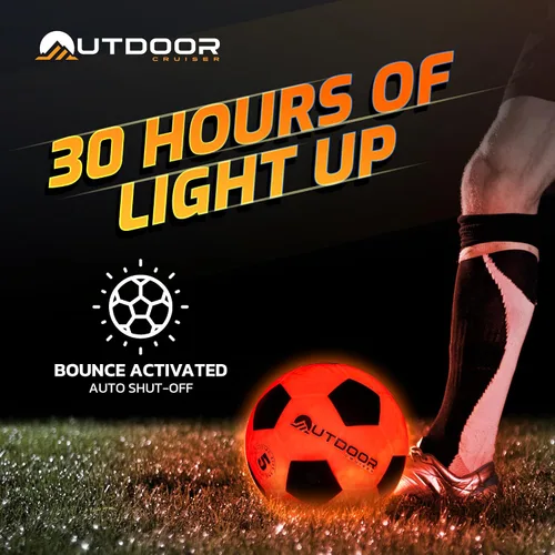 Miniatura 3 de Balón de fútbol con luz para Outdoor Cruiser - Construcción de goma impermeable, brilla en la oscuridad, brilla hasta 30 horas con activación
