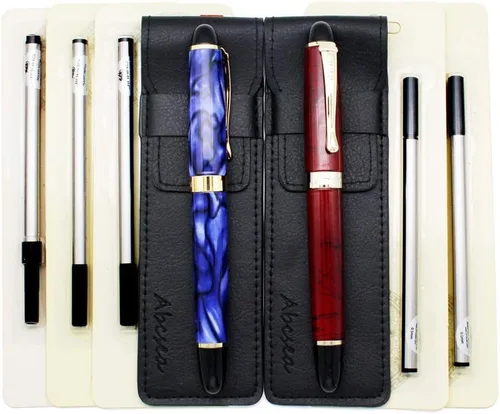 Miniatura 8 de Juego de 2 bolígrafos Jinhao 450 de punta fina, color negro medio (flor azul y verde), con 5 recambios estándar negros de 0.020 in