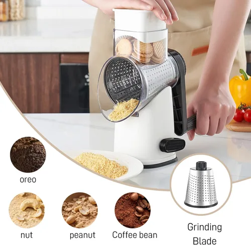 Miniatura 6 de Weltonhm Ralladores rotativos de queso con 4 cuchillas, rallador de queso de manivela con rebanador de gofres, triturador de queso rojo, negro