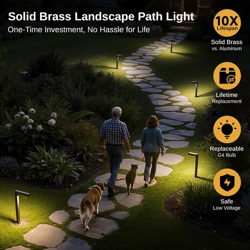 Miniatura 2 de Gardenreet Luces de camino de paisaje de latón, luces de camino de bajo voltaje de 12 V con cable, luces de jardín al aire libre LED impermeables