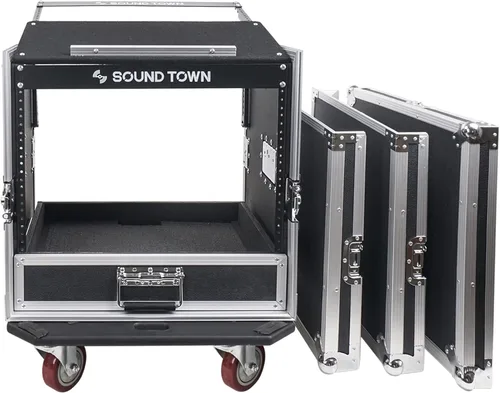 Miniatura 3 de Sound Town Rack/Estuche ATA de Carretera para Audio Profesional PA DJ de 10U con Cajón de 2U, Parte Superior de Mezclador Inclinado de 11U, Mesa