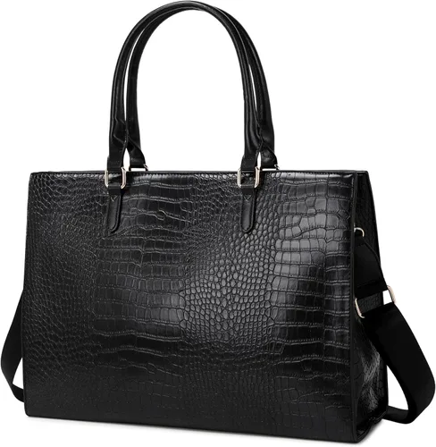 Miniatura 8 de Bolsa para laptop para mujer, de 17 pulgadas, bolsas de trabajo casuales con puerto de carga USB, bolsa de mano para portátil con bolso de mano Negro