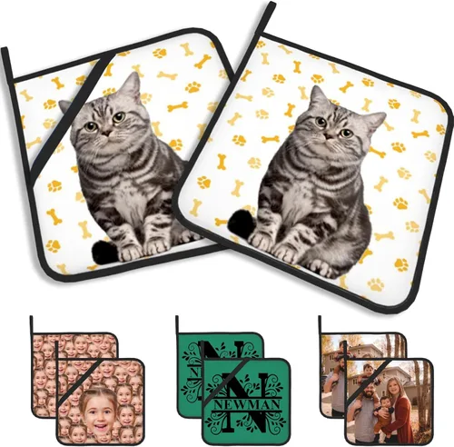 Miniatura 36 de Manoplas de horno personalizadas con soportes para ollas con nombre y foto personalizados, manoplas de horno resistentes al calor y al deslizamiento