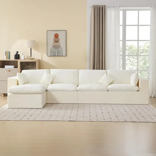 Miniatura 30 de Sofá modular sin hueso de 115 pulgadas, sofá modular modular con otomana, tapizado de gran tamaño, convertible, cómodo sofá de felpilla de 4 plazas