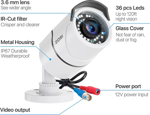 Miniatura 3 de ZOSI - 4 Pack 2MP 1080p HD-TVI Cámara de seguridad para el hogar, para exteriores e interiores, 1920TVL, 36 ledes, visión nocturna, cámara bala CCTV