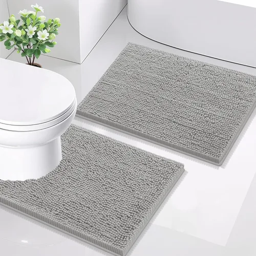 Miniatura 105 de Smiry Juego de 2 alfombras de baño, felpilla suave y absorbente, lavable a máquina, antideslizantes, para bañera, ducha y suelo