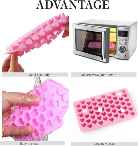 Miniatura 7 de Paquete de 2 moldes de silicona con forma de corazón, antiadherentes, de grado alimenticio, moldes para hornear, moldes reutilizables para dulces
