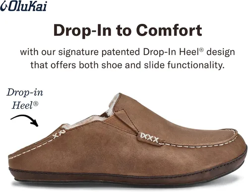 Miniatura 4 de OluKai Moloa Pantuflas para hombre zapatos sin cordones de cuero nobuck de alta calidad forro de oveja e inserto de gel diseño de tacón caído