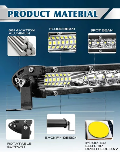 Miniatura 3 de MAYELLO - Barra de luz LED de 10 pulgadas, haz combinado de foco y inundación, lámpara de conducción LED delgada de una sola fila, luces fuera