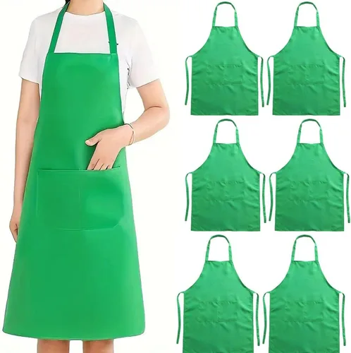 Miniatura 9 de Paquete de 6 delantales de cocina con dos bolsillos, delantales de cocina para hombres y mujeres