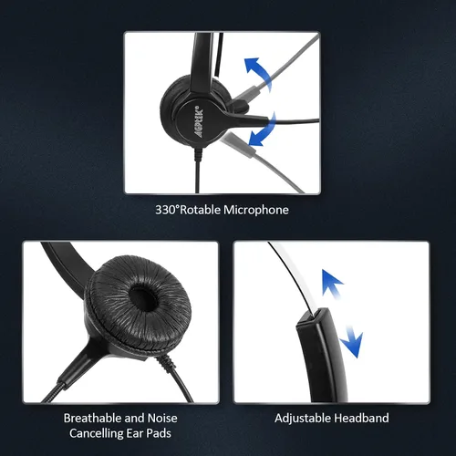Miniatura 3 de AGPTEK Auriculares de teléfono de centro de llamadas de doble oreja de 0.098 in, auriculares binaurales con cancelación de ruido de 6 pies