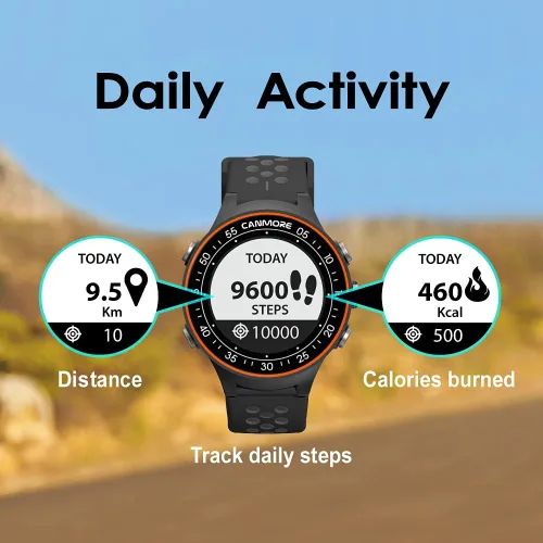 Miniatura 3 de CANMORE TW411 Reloj GPS de golf con rastreador de fitness, más de 41,000 cursos mundiales precargados gratuitos, chip IC mejorado, naranja