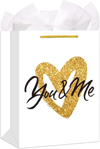 D4DREAM Bolsa de regalo de San Valentín – Bolsa de regalo de aniversario de 13 pulgadas con papel de seda para mujeres, hombres, novio, novia, 7-1