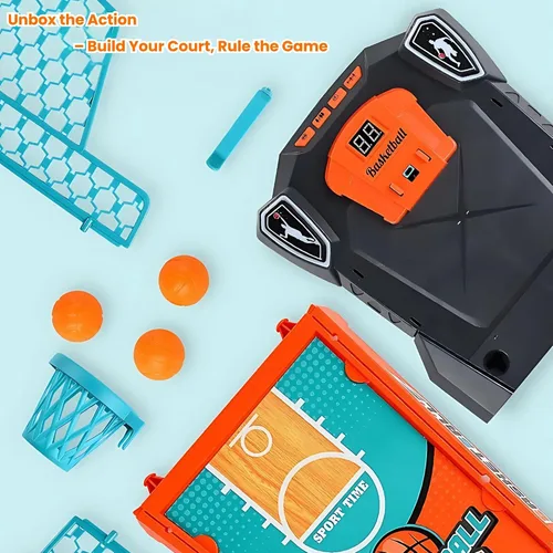 Miniatura 4 de Juego de baloncesto de mesa: mini arcada de escritorio compacta, juego de escritorio para interiores con puntuación electrónica, luces y sonido