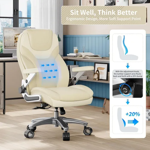 Miniatura 3 de Silla de oficina grande y alta con brazos 5D, silla de escritorio resistente de tela y piel sintética, soporte lumbar ajustable y altura, función