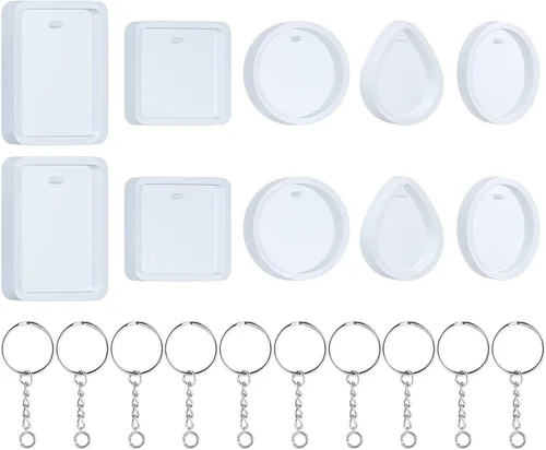 Moldes de resina de silicona, 20 moldes de silicona para moldes de resina para fundición de joyas con anillos de llavero para manualidades de joyería