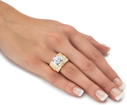 Miniatura 3 de PalmBeach Jewelry 18K Yellow Gold or Platinum Plated Sterling Silver Round Cubic Zirconia Multi Row Ring
