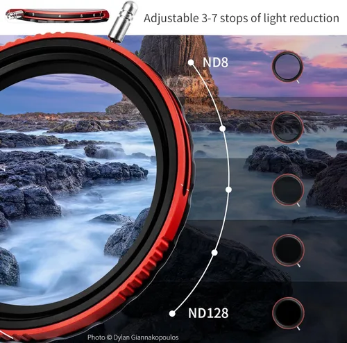 Miniatura 2 de Haida Filtro ajustable VND+CPL 2 en 1 ND8-ND128 de 2.835 in (3-7 paradas) para lente de cámara, polarizador de nanorrevestimiento múltiple + filtro