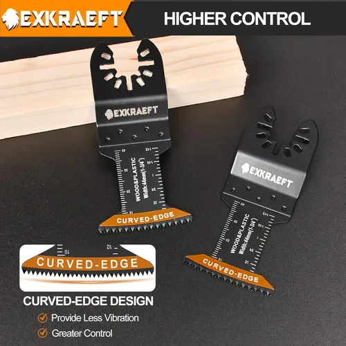 Miniatura 3 de EXKRAEFT 100 cuchillas multiherramienta de borde curvo, hoja de herramienta oscilante de titanio para metal, madera, plástico, hojas de sierra