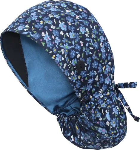Miniatura 48 de QBA Gorra de trabajo ajustable con botón, gorro forrado de satén, gorro de trabajo de algodón, banda elástica para atar en la espalda, unisex Pt