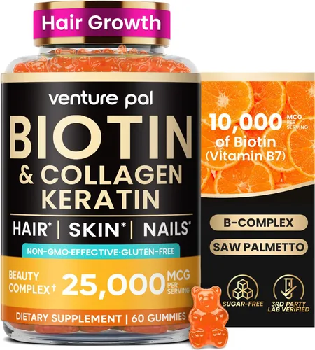 Miniatura 3 de Gomas de Biotina Venture Pal con Colágeno y Queratina - Vitaminas para el crecimiento del cabello y la fortaleza de la piel y las uñas para mujeres