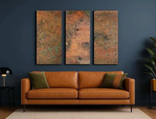 Miniatura 7 de Arte de pared de cobre real - Arte de metal de 3 paneles - Textura de pátina - Tríptico abstracto moderno - Decoración rústica hecha a mano