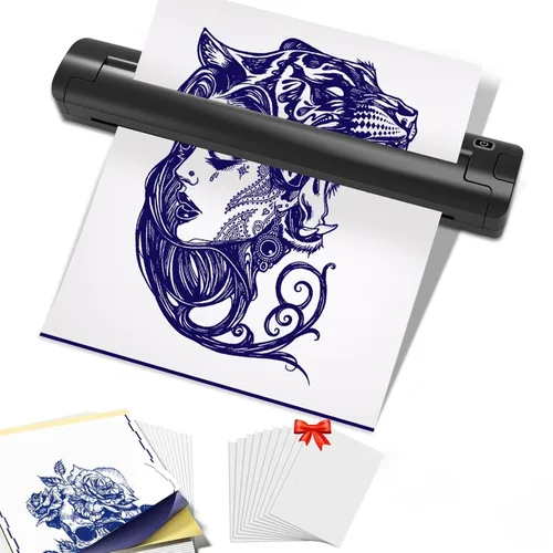 Máquina de impresión de plantillas de tatuajes para artistas de tatuajes y principiantes, con 3 piezas de papel de transferencia de tatuajes y 10