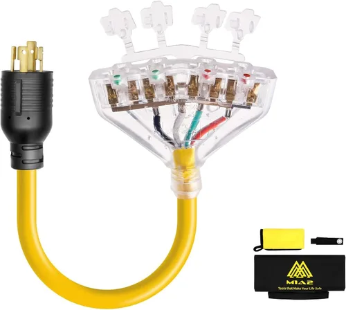 Miniatura 10 de Adaptador de 50 amperios a 20 amperios 110 Distribución RV NEMA 14-50P 4 clavijas macho a 4X 5-20R enchufe doméstico hembra con tapas de protección