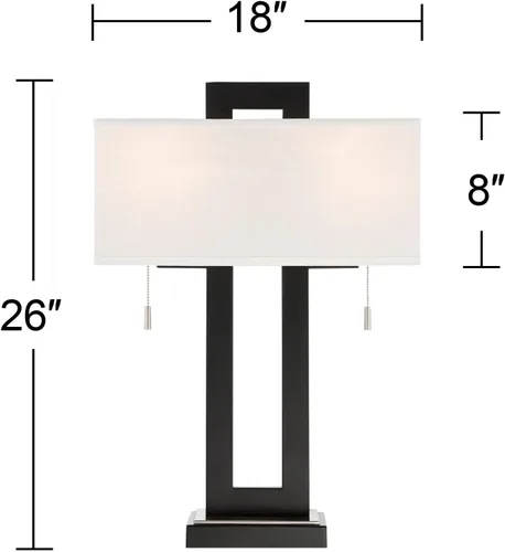 Miniatura 4 de 360 Lighting Neil - Juego de 2 lámparas de mesa rectangulares rústicas modernas de 26 pulgadas de alto, cadena de tracción de puerto USB, pantalla