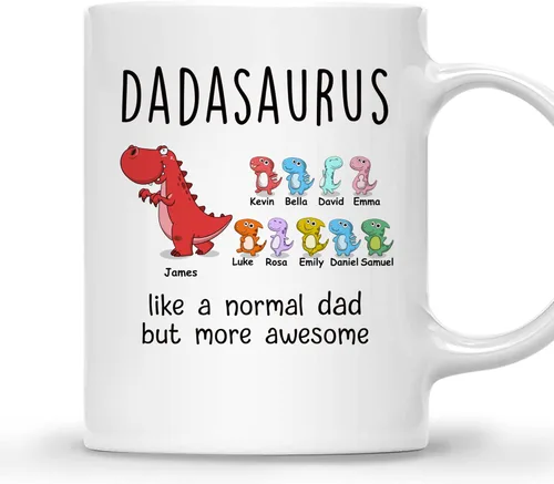 Miniatura 18 de Gossby DADASAURUS - Taza de café personalizada para papá, regalo personalizado para papá de un niño, hija, hijo, esposa con nombres, divertido día 2