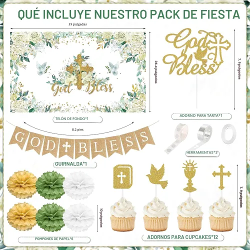 Miniatura 2 de Decoraciones de Bautismo, Decoraciones de Bautizo, Suministros para Fiesta Mi Bautizo, Decoración de Primera Comunión para Niños y Niñas