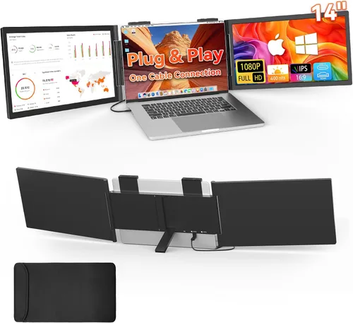 HotYeah Extensor de pantalla para laptop, conexión de un cable (Windows y Mac), monitor portátil dual 1080P de 14 pulgadas, USB-C HDMI, pantalla