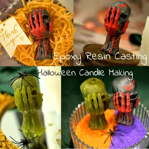 Miniatura 3 de Moldes de vela de calavera de Halloween, moldes de mano de fantasma 3D de calavera de silicona para fundición de resina epoxi, moldes para hacer 1