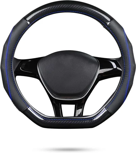 Miniatura 9 de Ergocar Funda para Volante de Coche Antideslizante Protector de Volante Deportivo en Forma de D de Fibra de Carbono y Primera Capa de Cuero de Vaca