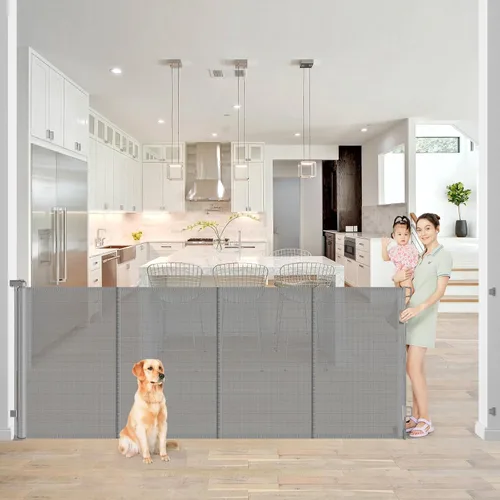 Miniatura 18 de Puertas retráctiles reforzadas para bebés de 42" de alto x 100" extra anchas para entradas de puertas, puerta extra alta para mascotas con barras